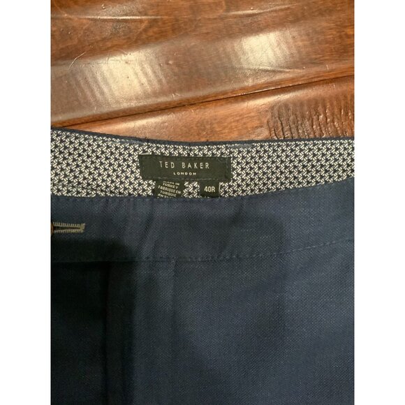 Ted Baker Cazzman Men's Dark Blue Linen Blend Flat Front Slim Fit Pants Size 40 - Picture 4 of 6